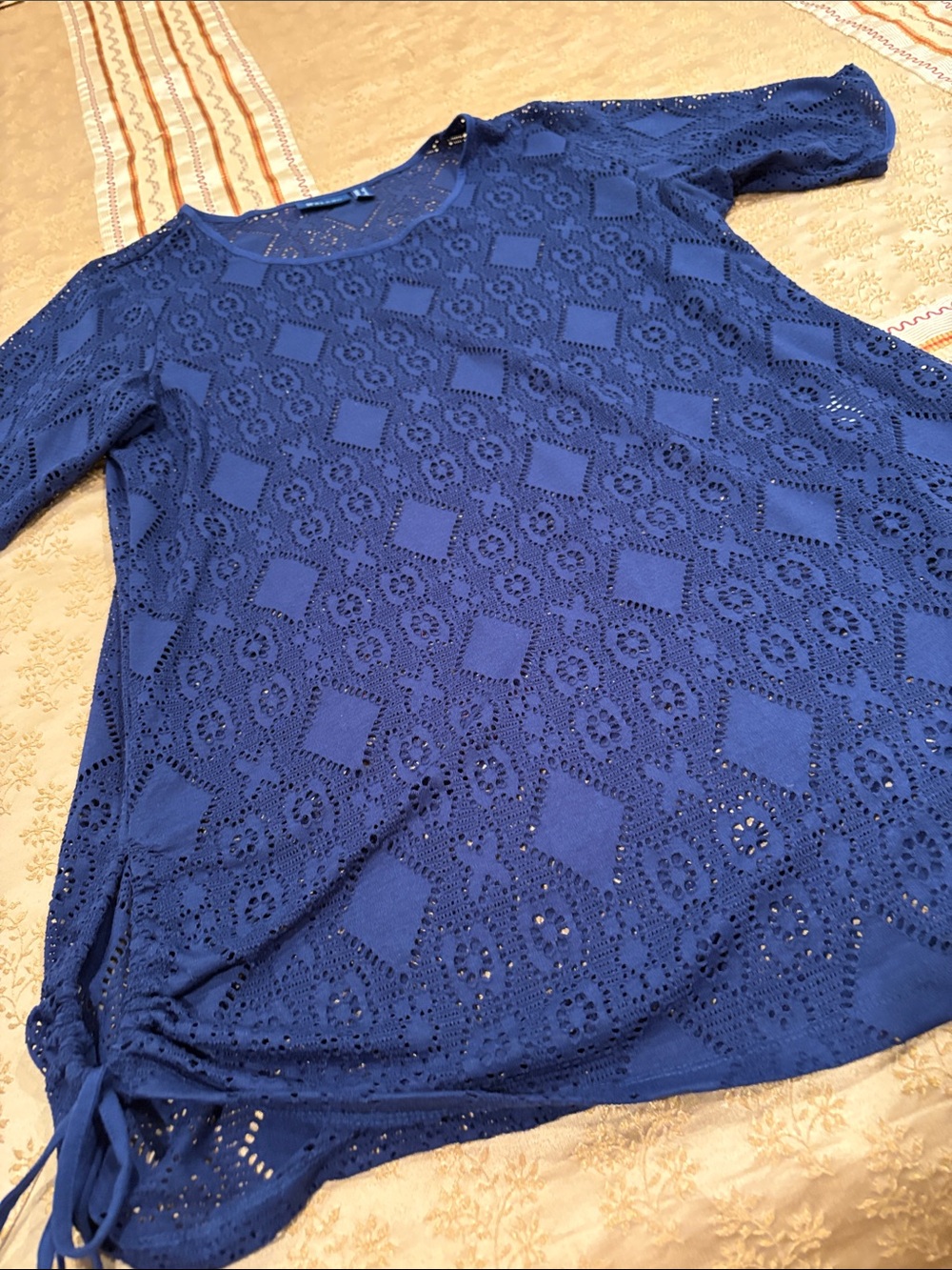 NWOT D&Co Women’s Navy Lace Beach Coverup, Polyester Blend, Side Ties, L
